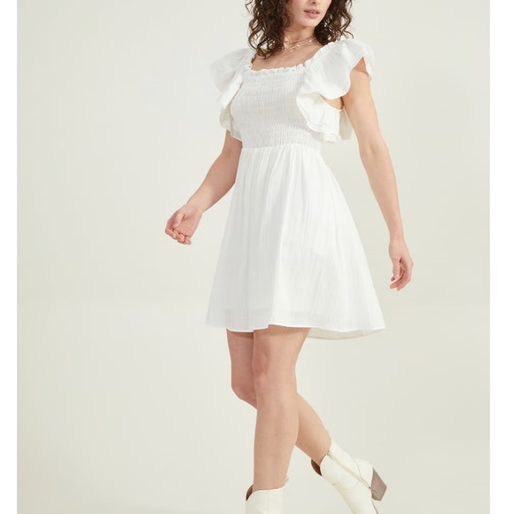 Altar'd State Dresses & Skirts - NWT Altar’d State Camilla Smocked White Mini Dress Sz Large